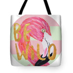 Flamingo On Stripes Round Tote Bag