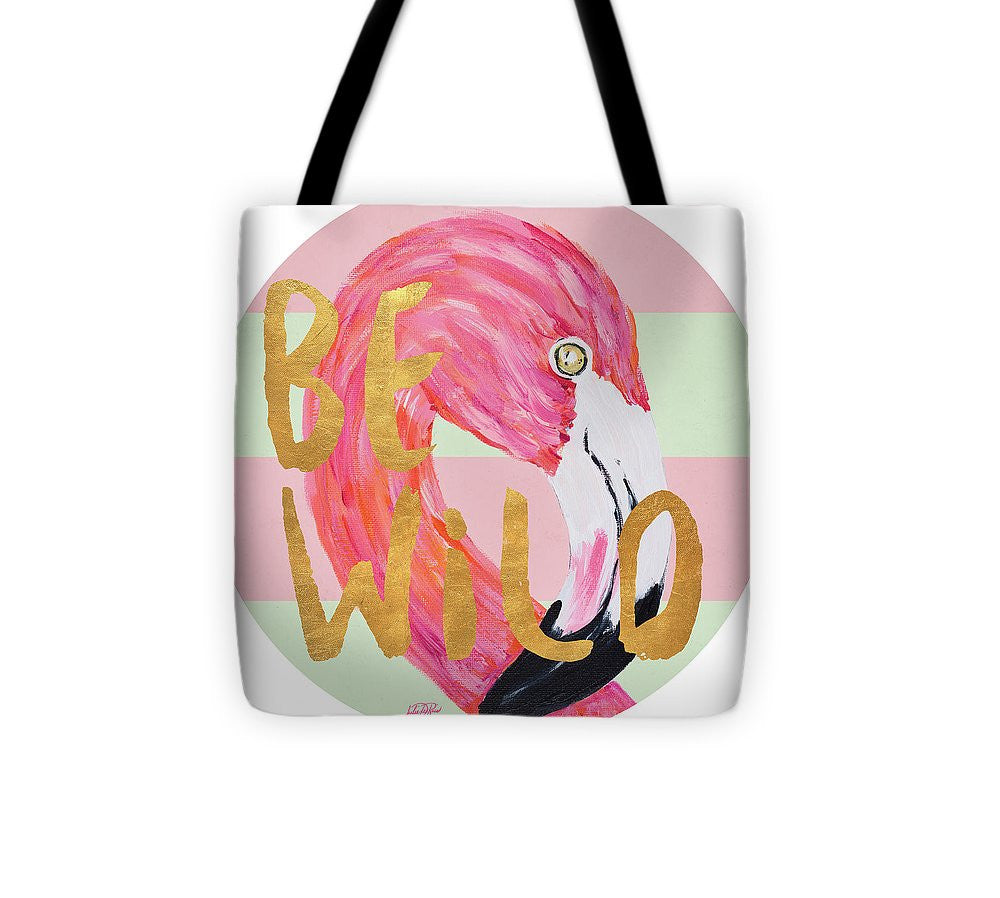 Flamingo On Stripes Round Tote Bag
