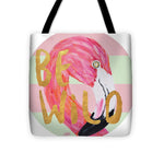 Flamingo On Stripes Round Tote Bag