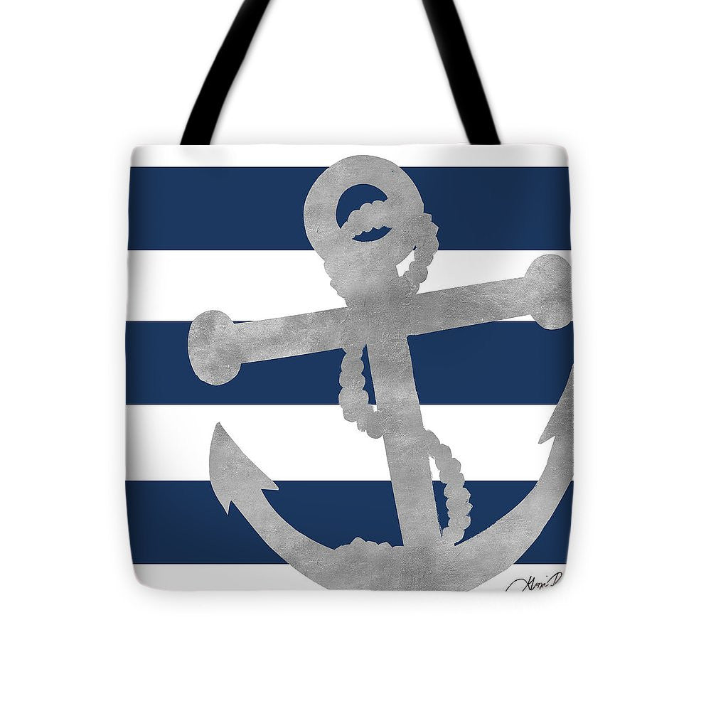 Silver Coastal On Blue Stripe I Tote Bag