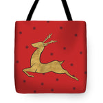 Golden Reindeer On Red Tote Bag